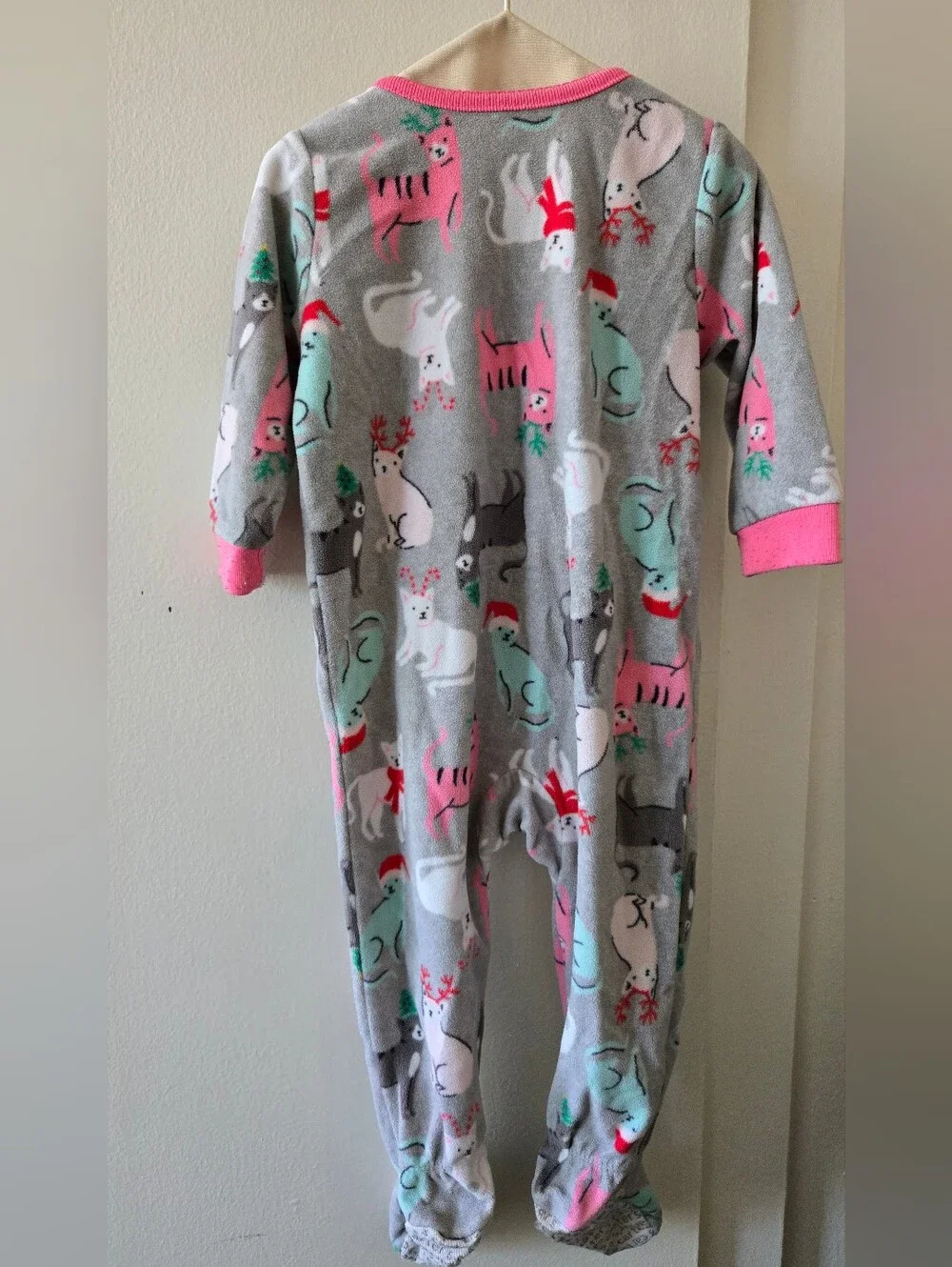 3/$20 Carter's Winter Kitty Cat Gray Footed One-Piece Pajama with Pink Trim